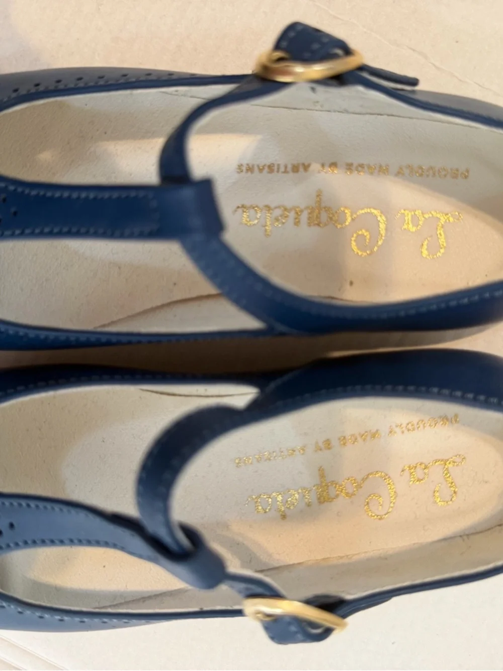 La Coqueta Cobalt Blue Leather T-Bar Mary Jane Shoes EU 27 US 10